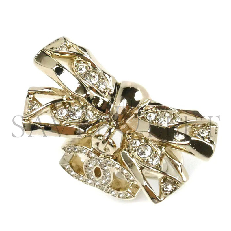 CHANEL METAL RIBBON COCO MARK RHINESTONE RING ABD506